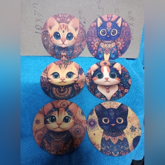 Cute Cat Coasters Set Of 6 - Picture 1 of 8